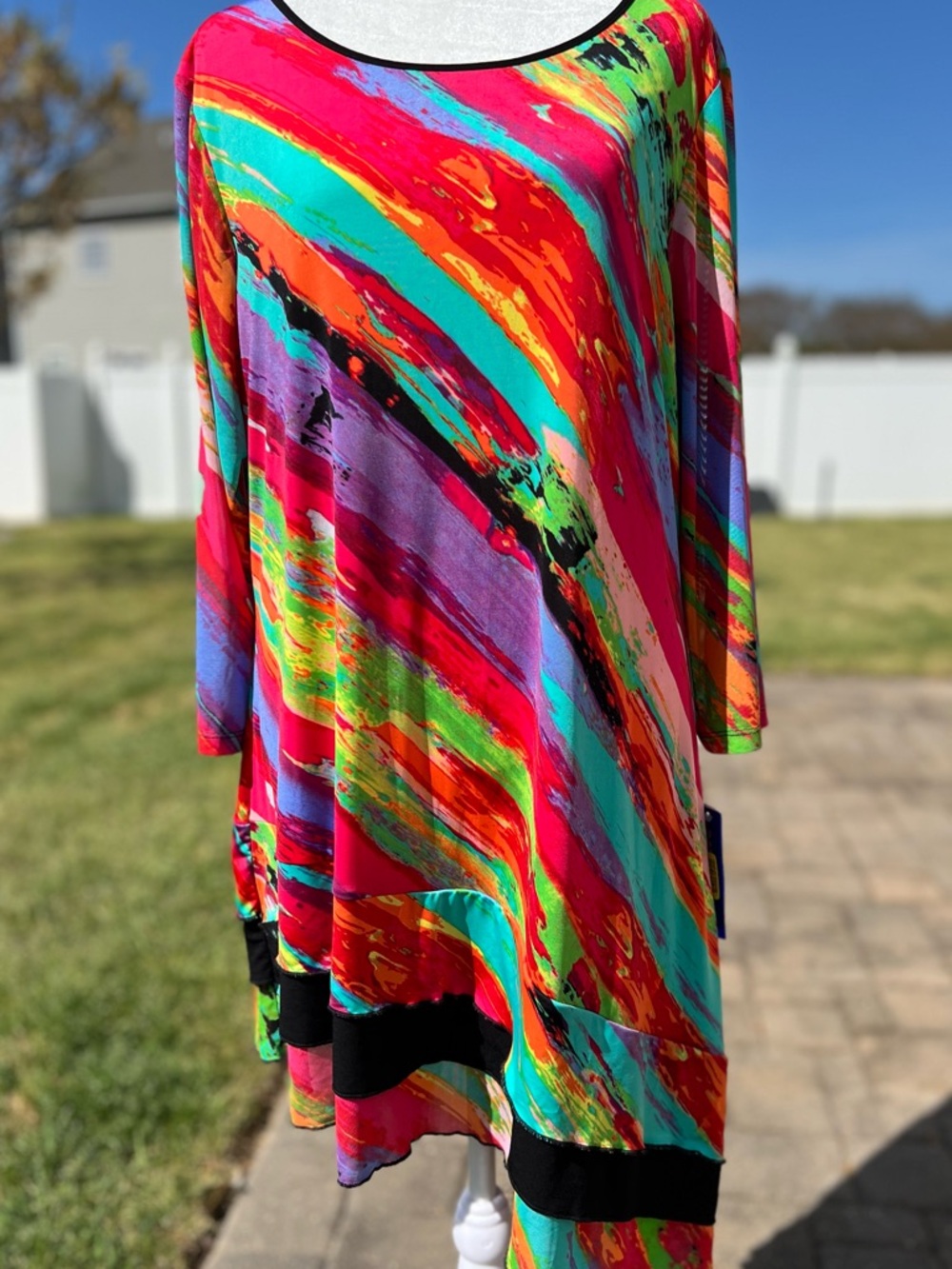 Nygard Slims Multicolor PaintStripe Tunic Top with Black Trim Missy Size Large